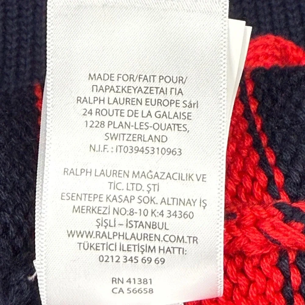 Polo‎ Ralph Lauren Navy Red Yellow Stripe Knit Turtleneck Sweater Small